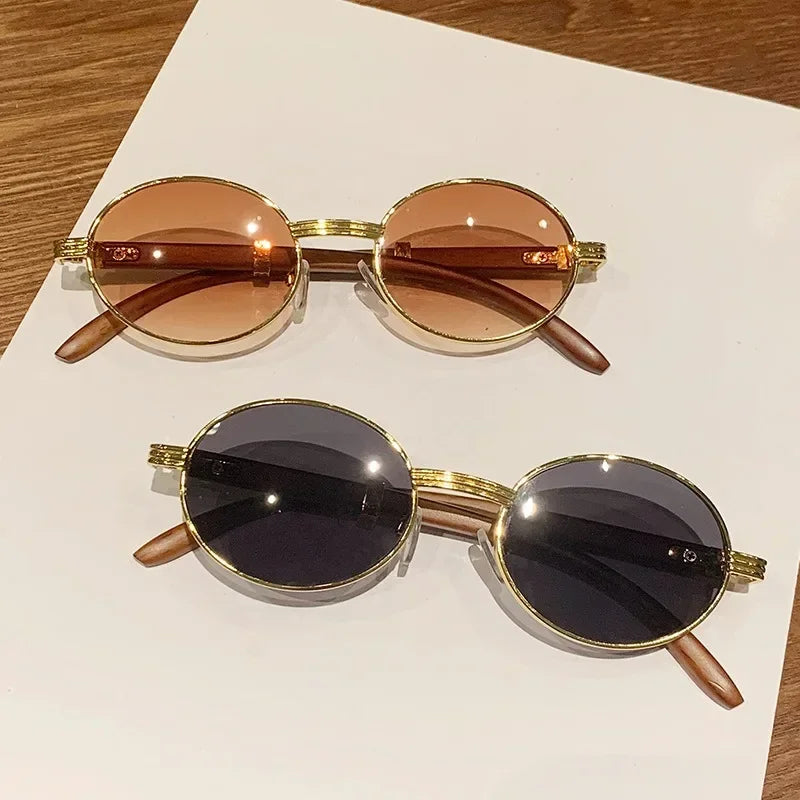 Lunettes de soleil ovales en bois pour hommes et femmes — vintage, mode