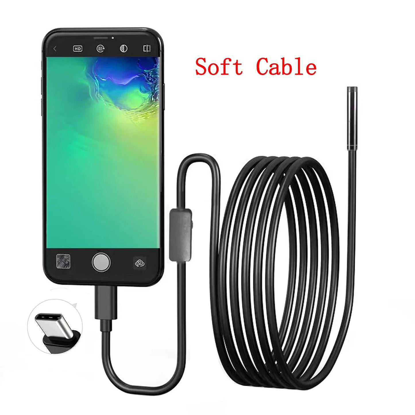 USB Endoscope for Android OTG Phone, 5.5mm Endoscopic Inspection Snake Camera, IP67 Waterproof with 6 LED Lights for Type C