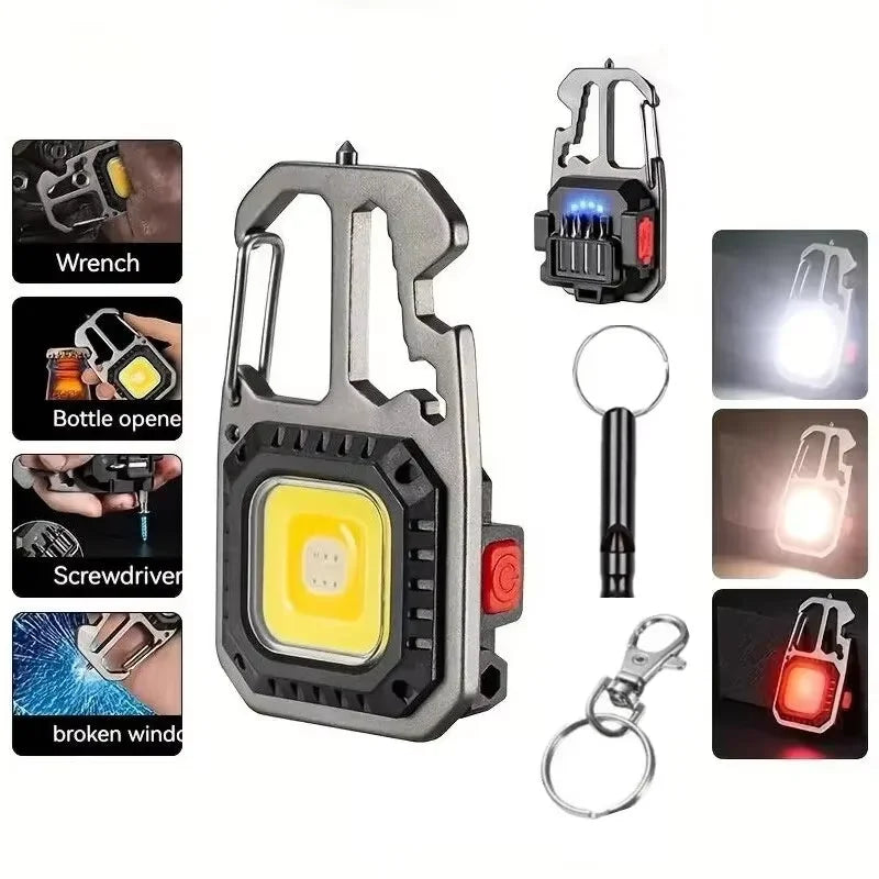 Lampe de travail porte-clés COB avec affichage de la batterie, 8 modes, Rechargeable, haute luminosité, lumière LED Portable pour Camping, randonnée, course à pied