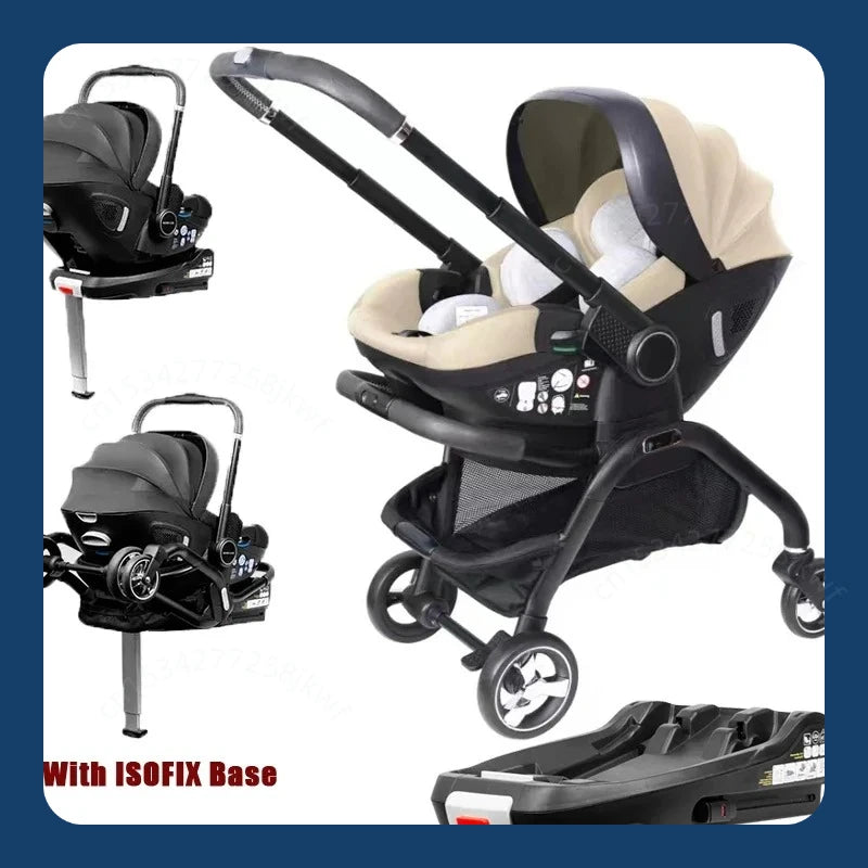 4-in-1 Baby Stroller, Child Car Seat with ISOFIX Base, Portable and Lightweight Luxury Stroller for Newborns