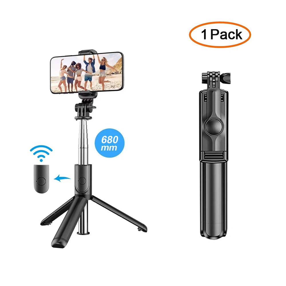 3-in-1 Bluetooth Wireless Selfie Stick Tripod, with Fill Light Shutter Remote Control, Portable Foldable Monopod for iPhone Smartphone