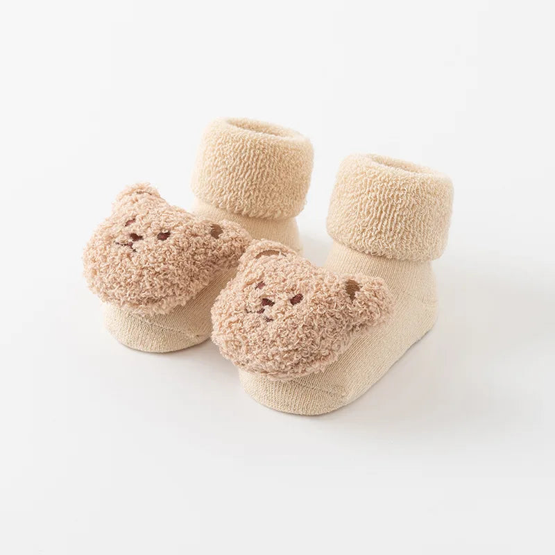 Chaussettes coordonnantes en coton doux pour bébé, chaussettes épaisses pour enfants, nouveau-né, tout-petit, mignon, ours de dessin animé, solide, garçons, filles, hiver, nouveau