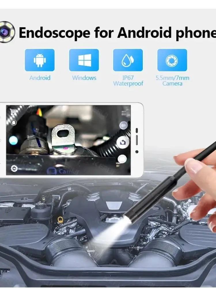 USB Endoscope for OTG Android Phone, 5.5mm Endoscopic Inspection Snake Camera, IP67 Waterproof with 6 LED Lights for Type C