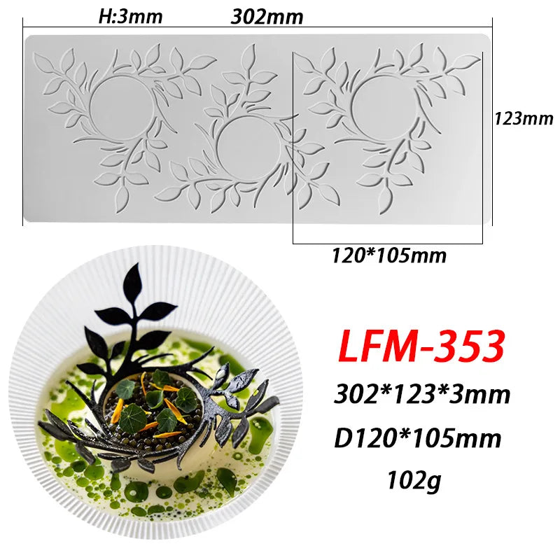 Anneau circulaire en forme de feuille, tampon en dentelle à retournement du sucre, Branches d'arbre, légumes, décoration alimentaire occidentale, Cuisine moléculaire, moule de cuisson en Silicone