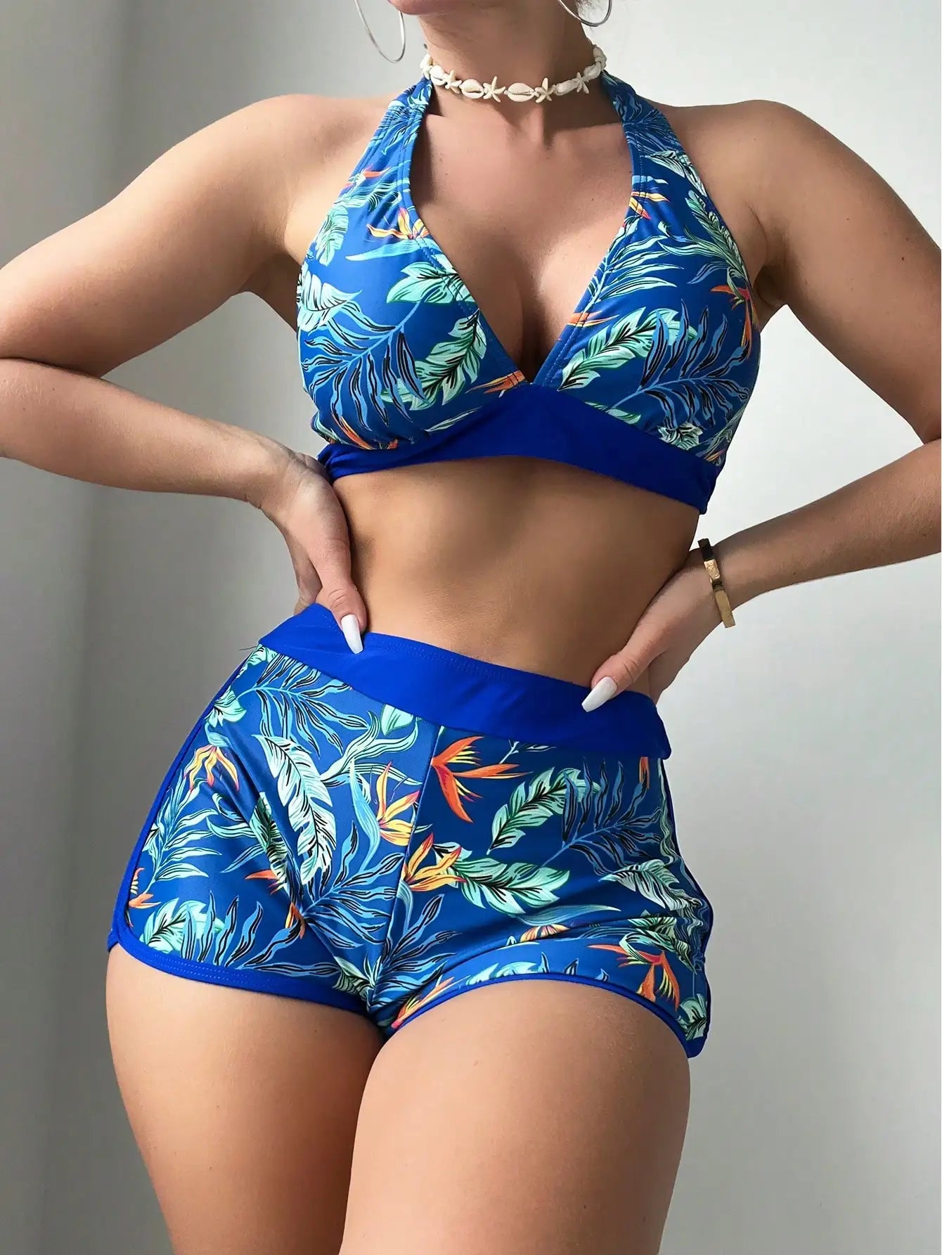 Ensemble de bikini halter 2026, maillot de bain court pour femme, maillot de bain taille haute imprimé, tenue de plage