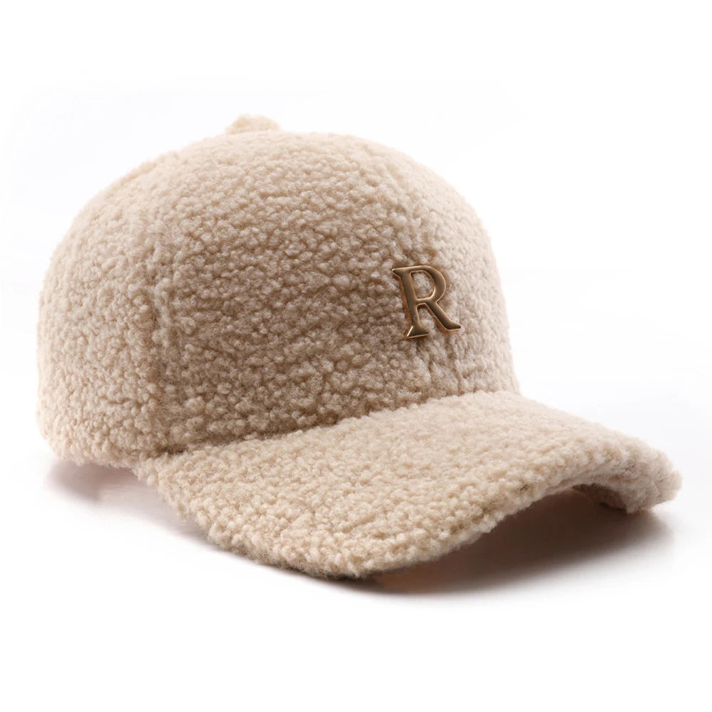 FS Luxury Brand Green Lambswool Baseball Caps for Men, Designer Cap with Golden Letters for Women, Winter Warm Trucker Hat, Women's Cap