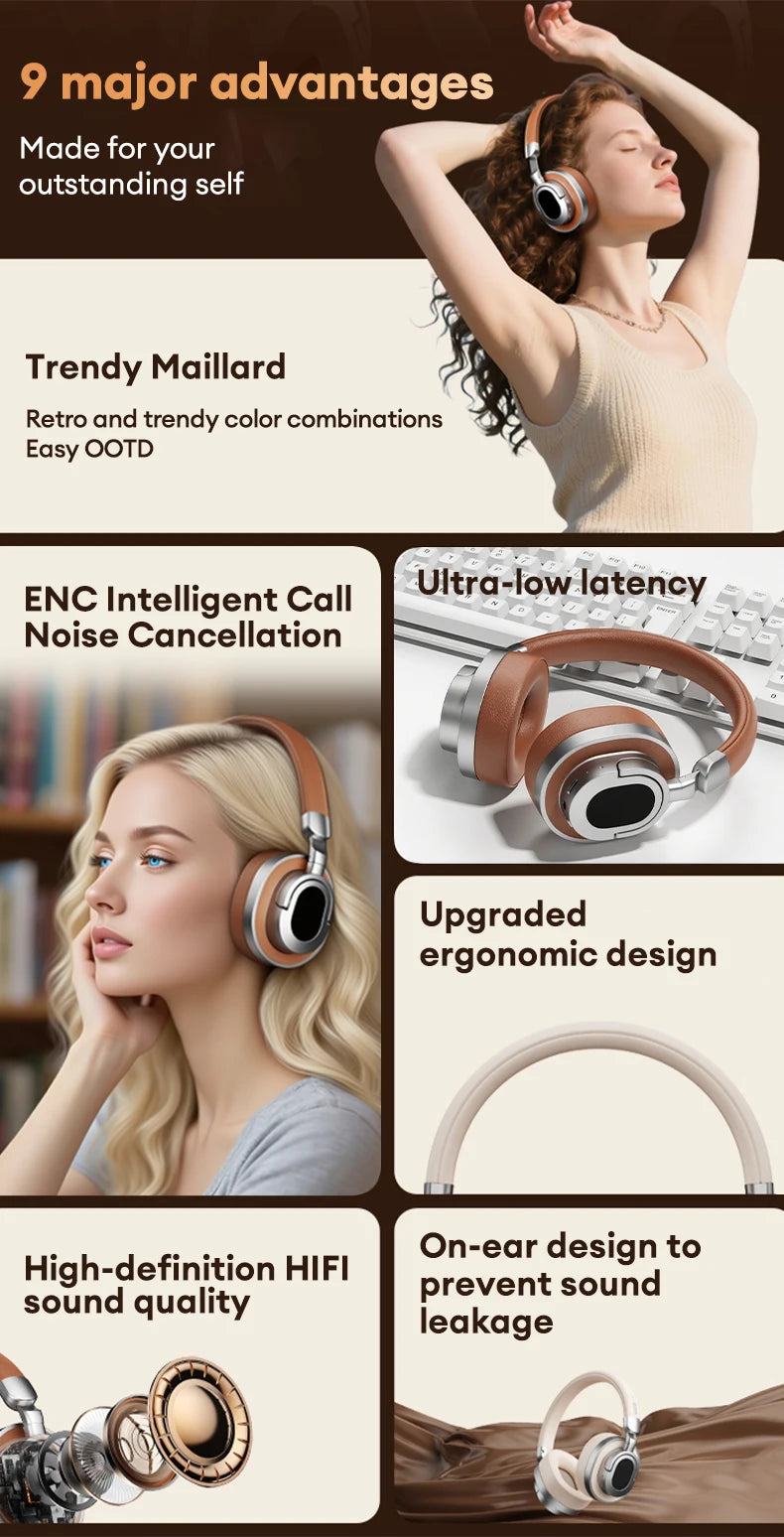 Écouteurs Bluetooth 6.0 sans fil — HD, ENC antibruit, HiFi, ultra faible latence, jeu