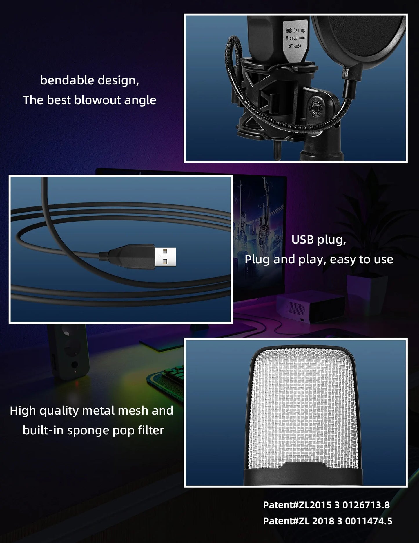 Microphone USB à condensateur pour gaming et podcast – Micro filaire pour PC, streaming et karaoké