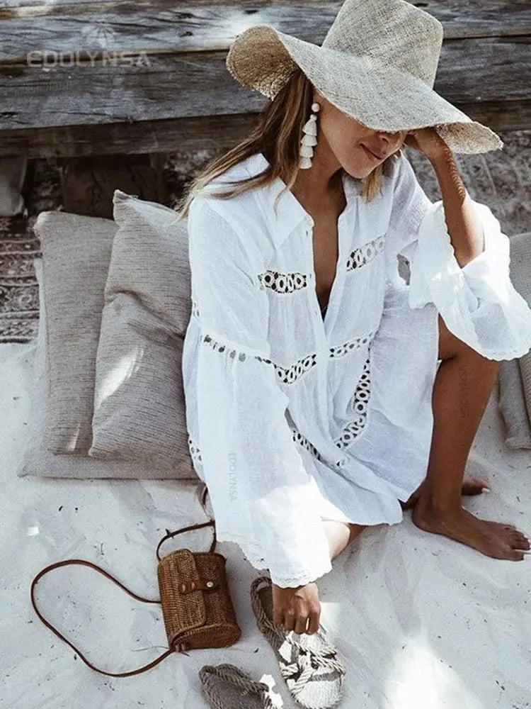 Cache maillot de bain col V pour femmes — robe de plage sexy, tunique décontractée longue, été 2023