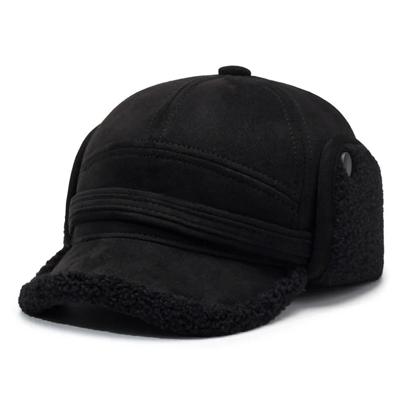 FS Brown Winter Baseball Cap for Men Outdoor Windproof Warm Bomber Hat Vintage Thick Plush Women Earmuff Hats Casquette Homme