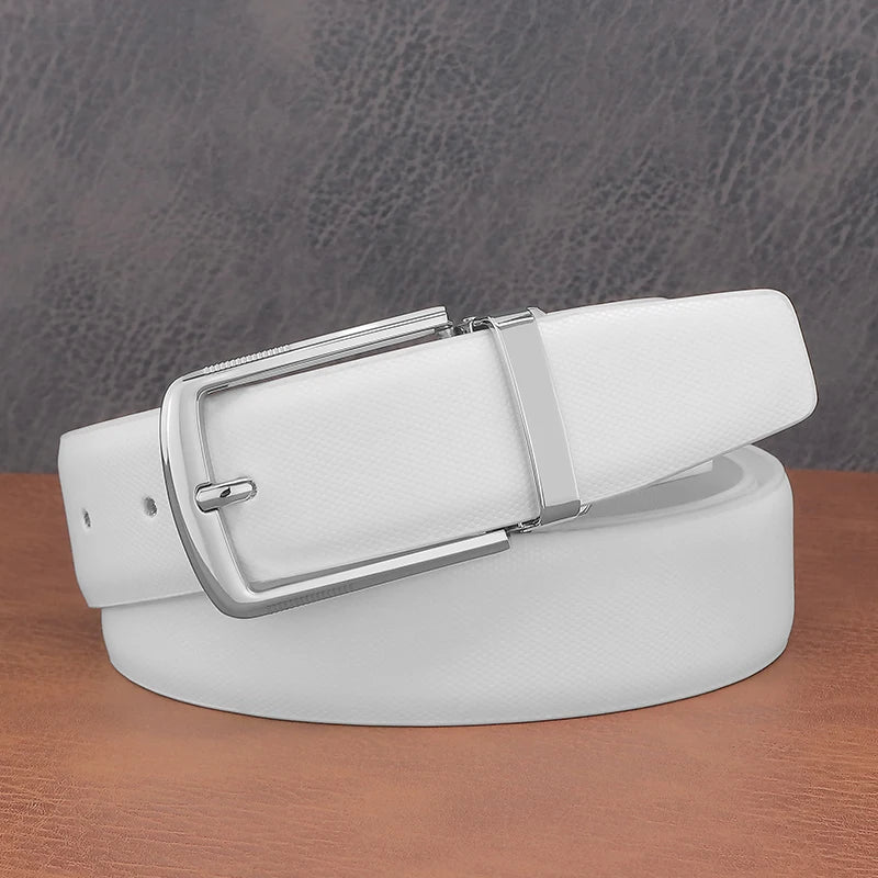 Young men's fashion belts pin buckle genuine leather high-quality cowhide belt white casual jeans men's belt B650