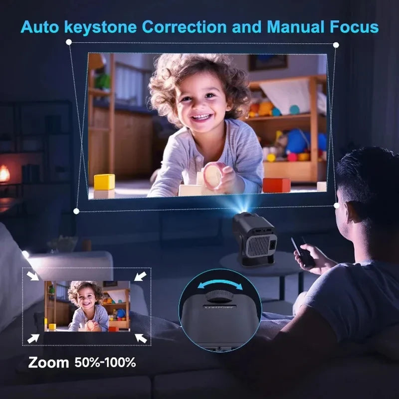 Projecteur Android 11 4K 2025 — 1080P Natif 390 ANSI Mini WiFi6 BT5.0 Cinéma