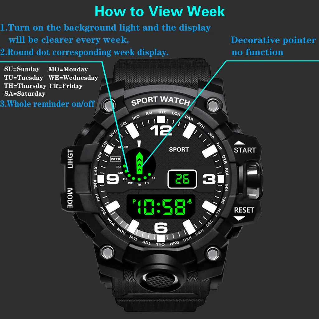 Montre pour hommes de mode sport montre-bracelet électronique grand cadran multifonctionnel étanche alarme lumineuse enfants montre militaire pour hommes