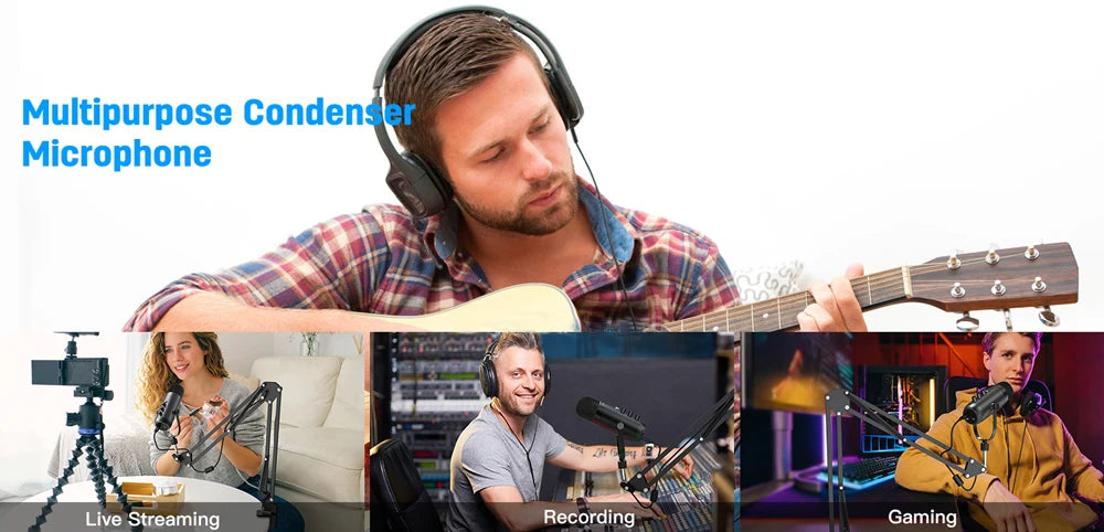 Haomuren – Kit microphone à condensateur cardioïde USB avec bras articulé pour studio et podcast