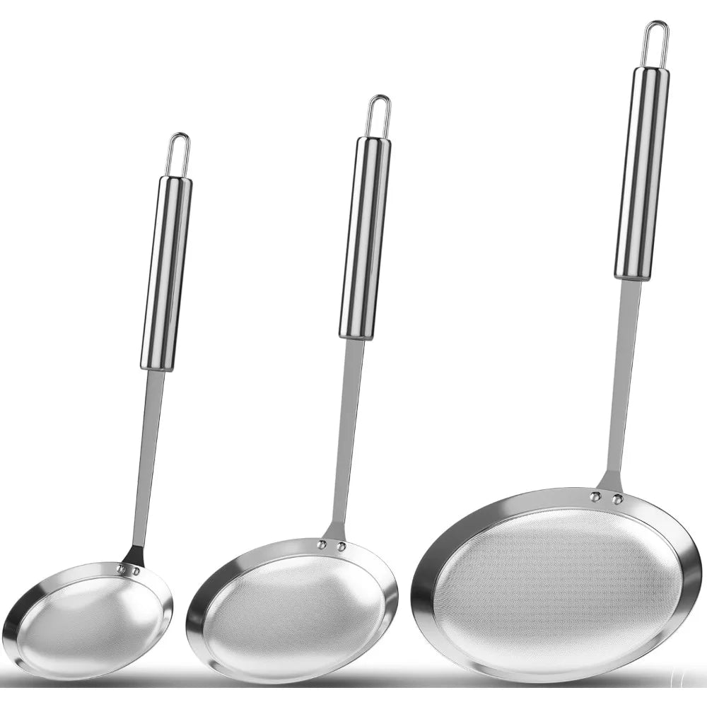 Cuillère d'écumoire en acier inoxydable 304, cuillère filtrante à graisse, passoire alimentaire à mailles fines pour filtrer l'huile et la mousse, 1 paquet