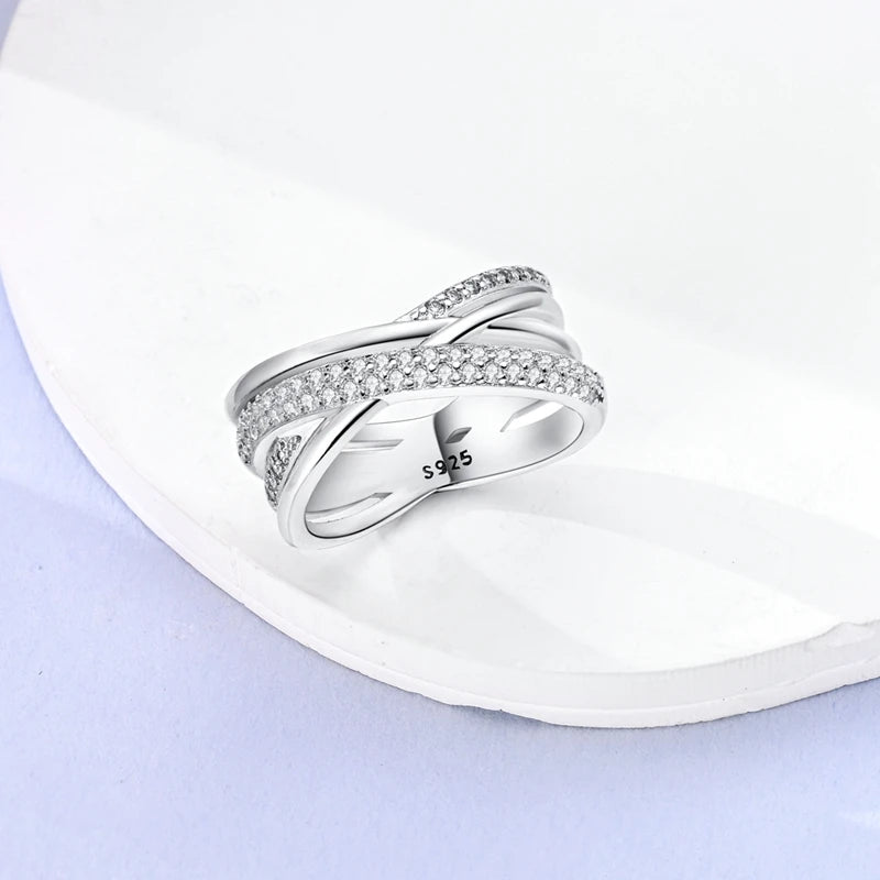 925 Sterling Silver Rings, Intertwined Line, Zircon Geometric Coiled Rings, Romantic Engagement, Wedding, Valentine's Day, Fine Jewelry, Gift