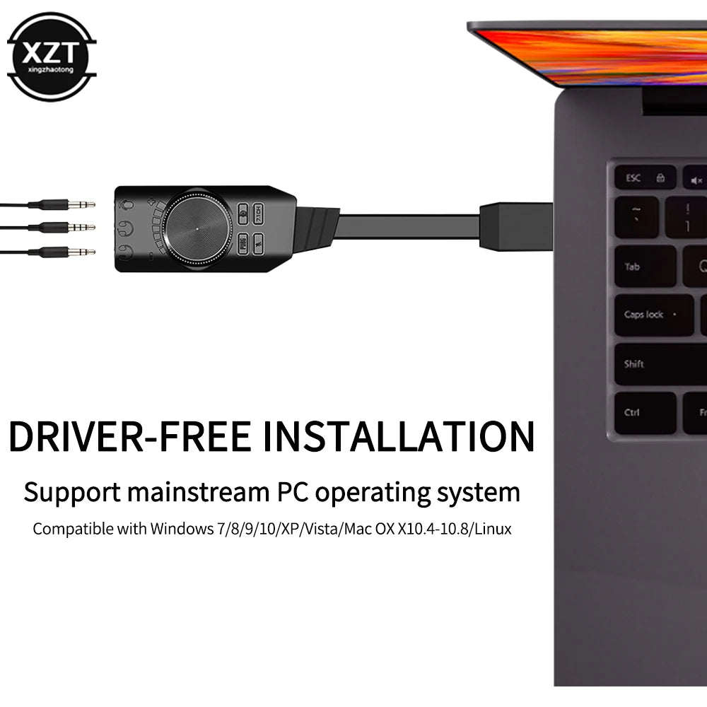 Carte Son USB Gaming 7.1 Canaux — Adaptateur Audio 3.5mm Plug & Play PC & Laptop