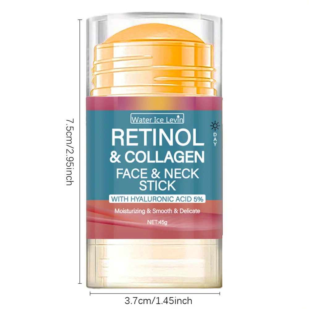 Retinol Collagen Facial & Neck Stick with 5% Hyaluronic Acid, Moisturizing & Firming, Moisture Locking, Day & Night Care, Portable Skincare