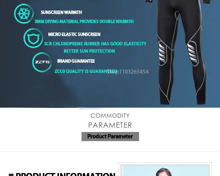 Combinaison de plongée en néoprène pour hommes, 3MM, manches longues, plongée en apnée, une pièce, Surf, pêche, maillots de bain thermiques