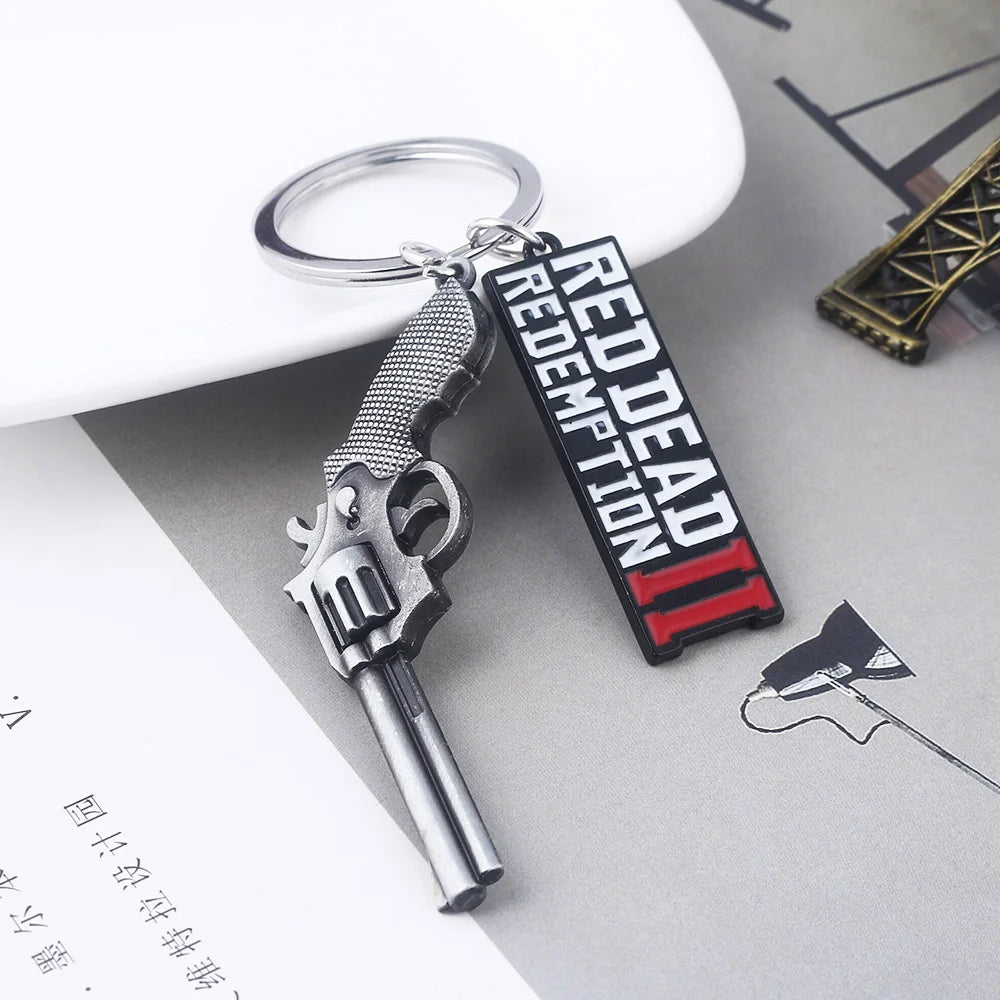 Jeu RDR2 Arthur Morgan Revolver porte-clés rouge mort rédemption 2 porte-clés Western Cowboy Fans cadeau Cosplay hommes femmes sac bijoux