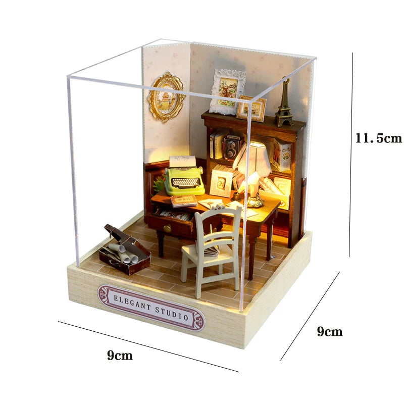 Wooden Dollhouse, Garden Model, 3D Puzzle, Assemble Building Kits, Toys, Bedroom Decor with LED Lights, Dollhouse Gift, DIY