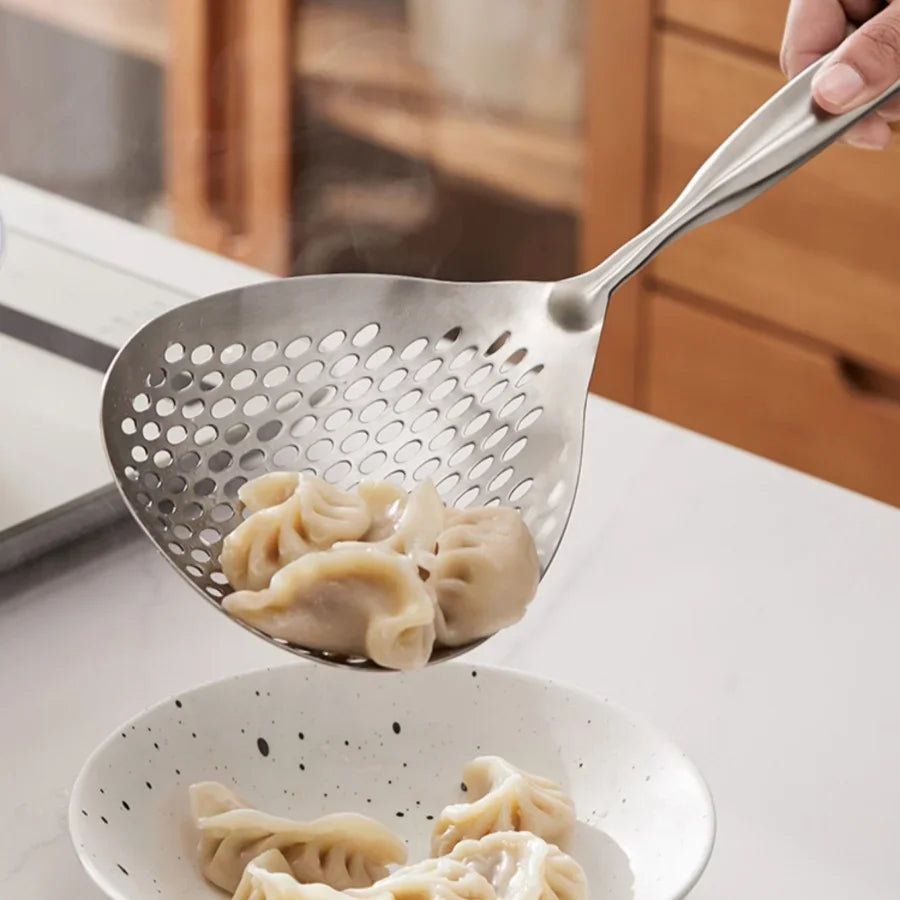 Grande cuillère d'écumoire de passoire en acier inoxydable Durable, cuillère de passoire de nourriture robuste pour frire et cuisine, ustensiles de cuisine 1 pièce