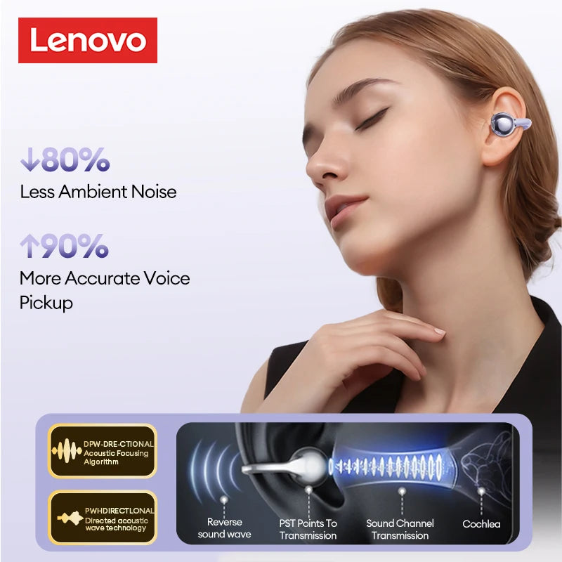 Auriculares Lenovo LE302 HIFI estéreo deportivos de clip abierto, Bluetooth 6.0 con cancelación de ruido y batería de larga duración