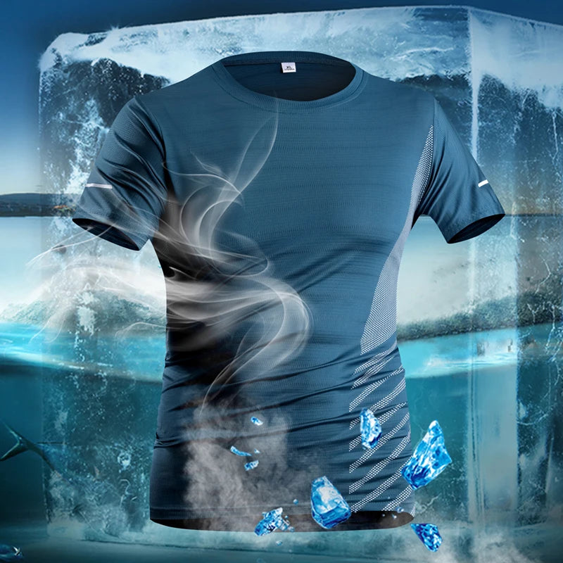 T-Shirt Course Soie Glacée Réfléchissant — Séchage Rapide Fitness Sport 5XL