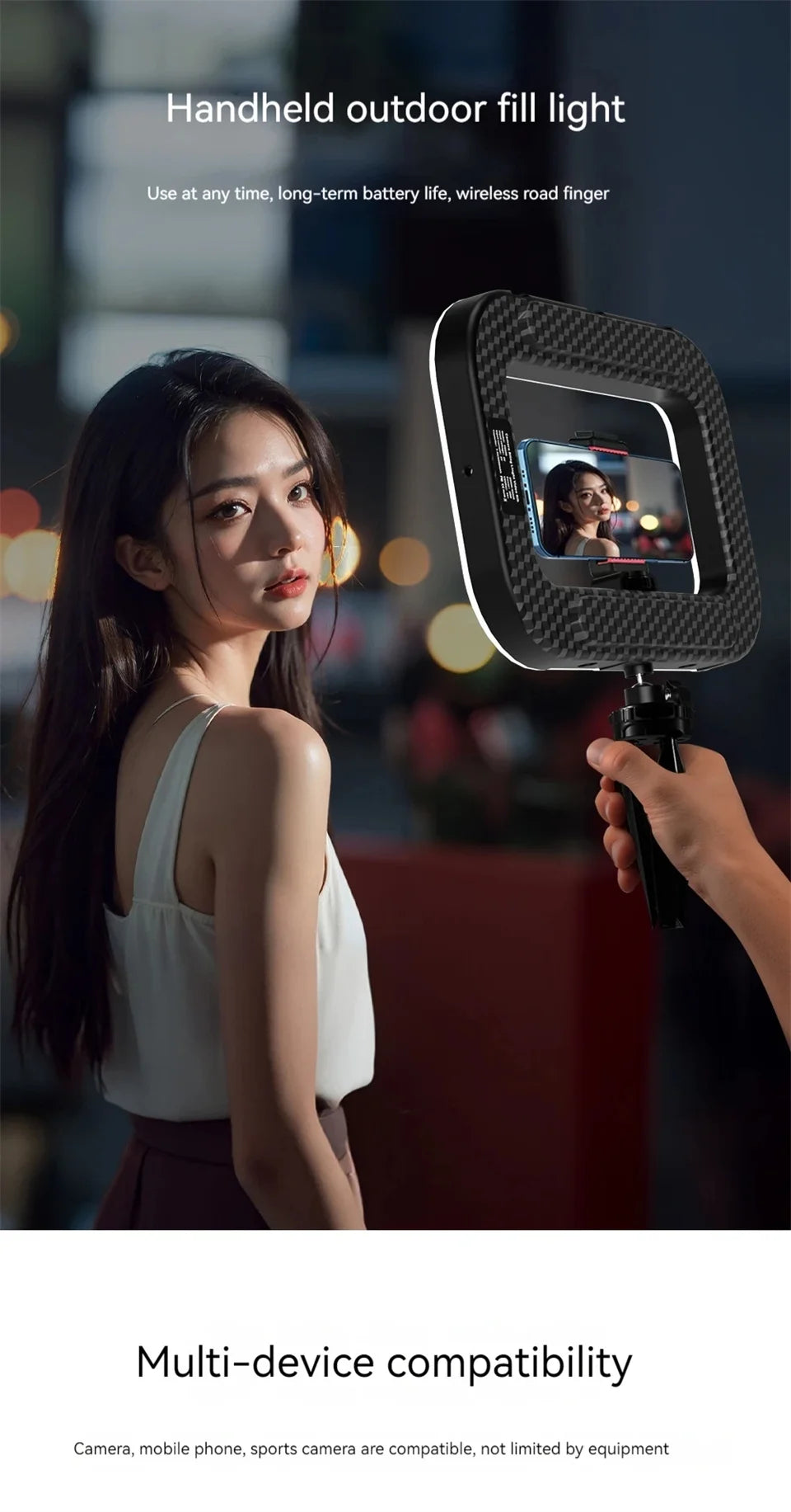Anneau LED rechargeable portable — selfie, diffusion en direct, photographie, bureau