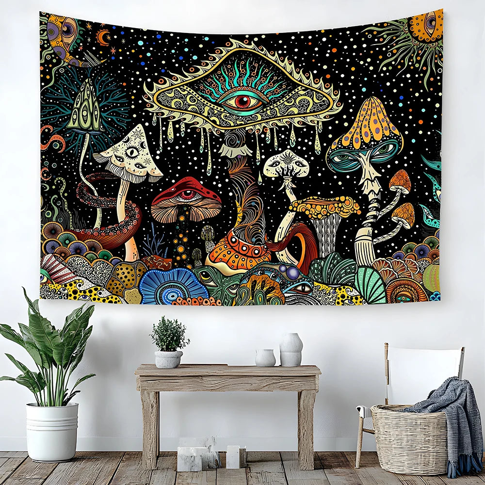 1 Pc tapisserie de champignons yeux psychédéliques tapisserie tapisserie de mer paon bohème tapisserie abstraite océan tapisserie tenture murale pour