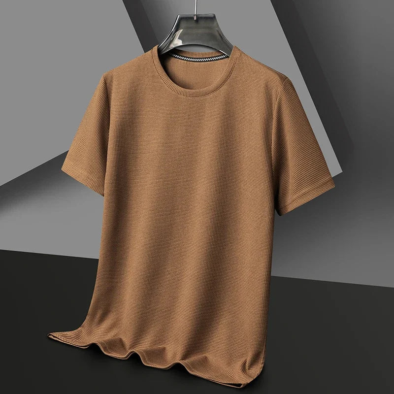 T-Shirt Gaufré Col Rond Homme — Nouveau Manches Courtes Été