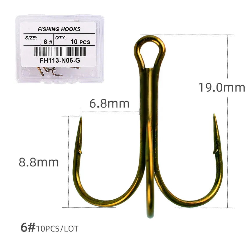 Hameçons triples de pêche aiguisés blancs, matériel de pêche au poisson, outils et accessoires, 10 pièces/boîte