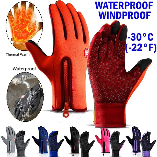 Guantes deportivos cálidos para hombres y mujeres, ciclismo de invierno, pantalla táctil, pesca al aire libre, a prueba de salpicaduras, esquí, snowboard, antideslizantes, cremallera