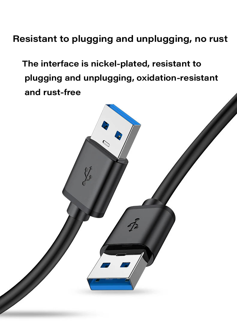 Câble d'extension USB 3.0 mâle vers mâle, 5Gbps, transmission rapide, câble de données, ordinateur portable vers disque dur mobile, TV