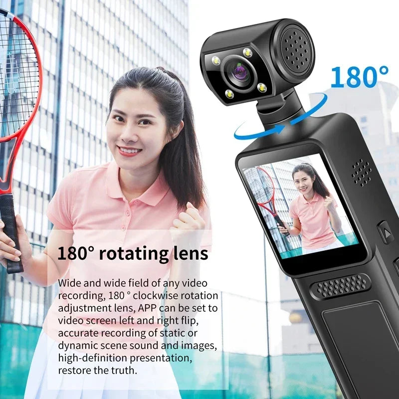 Caméra de poche 8K HD 180° rotative — mini caméra portable, vision nocturne, sport extérieur