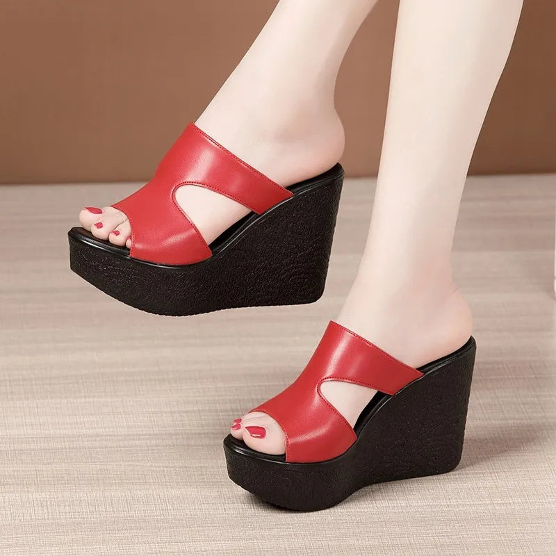 2025 nuevas pantuflas de plataforma con cuña para mujer, 2025 nuevas sandalias de tacón alto de verano, zapatos de playa sexys con punta abierta para mujer