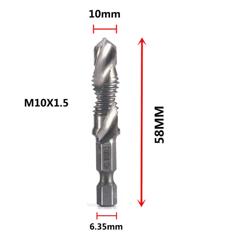 Brocas MeaccelerTap de titanio, vástago hexagonal, rosca de tornillo HSS, máquina de tornillos, macho de roscar compuesto, M3, M5, M6, M8, M10, herramientas manuales
