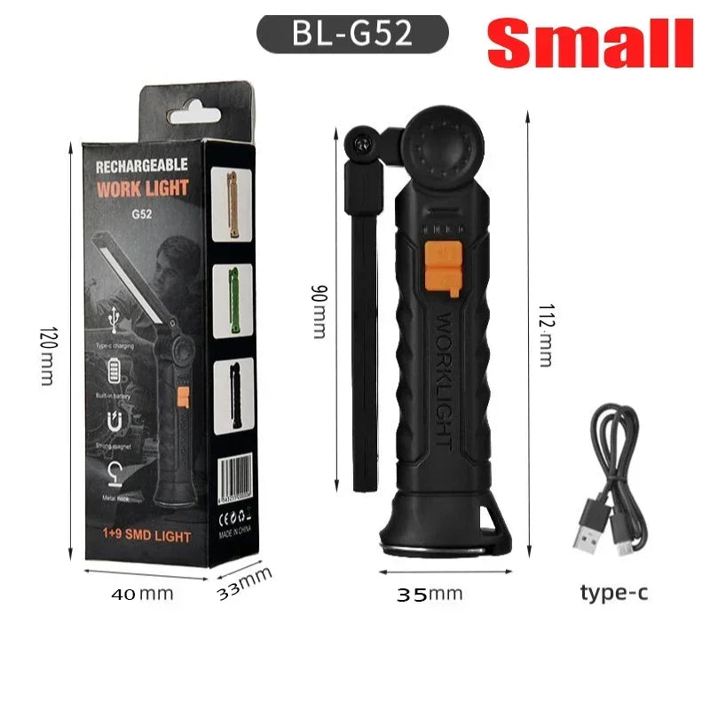 Lampe de Poche LED COB Portable, Rechargeable par USB, Lanterne Magnétique de Travail, avec Batterie spatirée, Torche de Camping