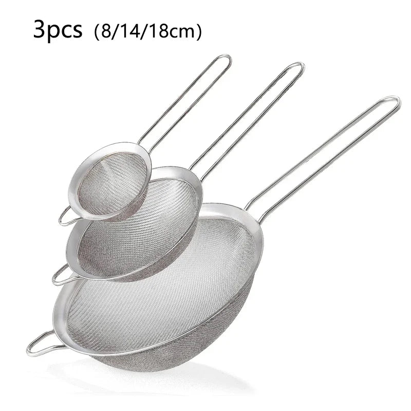 Fil Acier Inoxydable Maille Fine Passoire Huile Farine Tamis — Pâtisserie Cuisine 1 3 4 Pièces