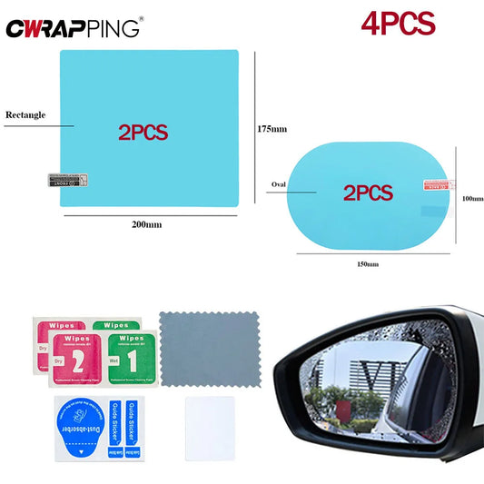 4 pièces Film imperméable de voiture 2 rétroviseur automatique 2 fenêtres latérales Film imperméable étanche Anti-buée autocollants de voiture pour accessoire de voiture