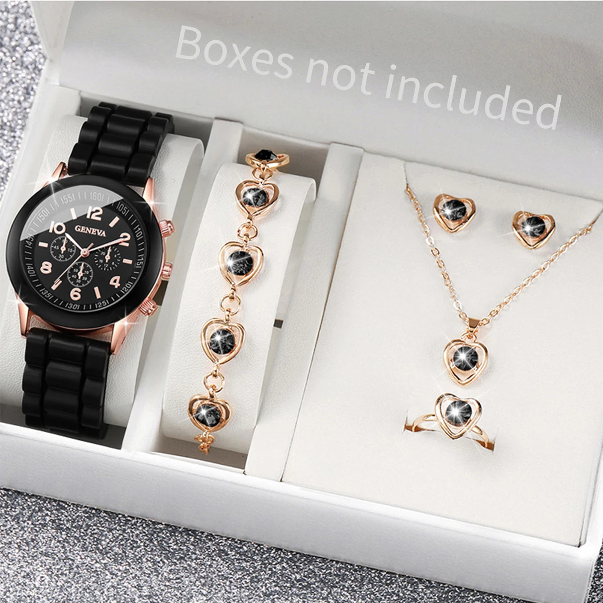 5-6 Pieces Quartz Watch Set for Women with Silicone Strap, Fashionable Clock, Gift for Girls, No Box