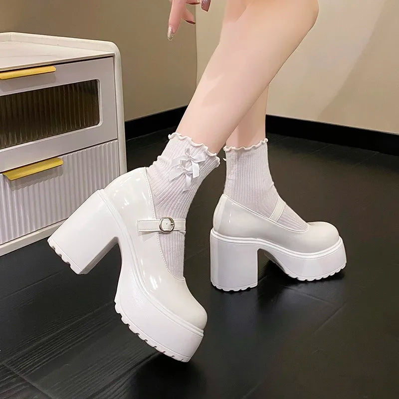 Chaussures Mary Jane noires à talons très hauts pour femme 2026, escarpins gothiques à plateforme épaisse, grande taille, avec boucle de cheville, chaussures de soirée Lolita 42