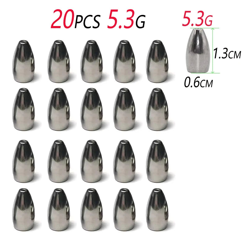 Poids de balle en alliage antémonie, 20 pièces, pour plate-forme Texas, poids de pêche avec noyau en plastique, plate-forme caroline, leurre, accessoires de bar