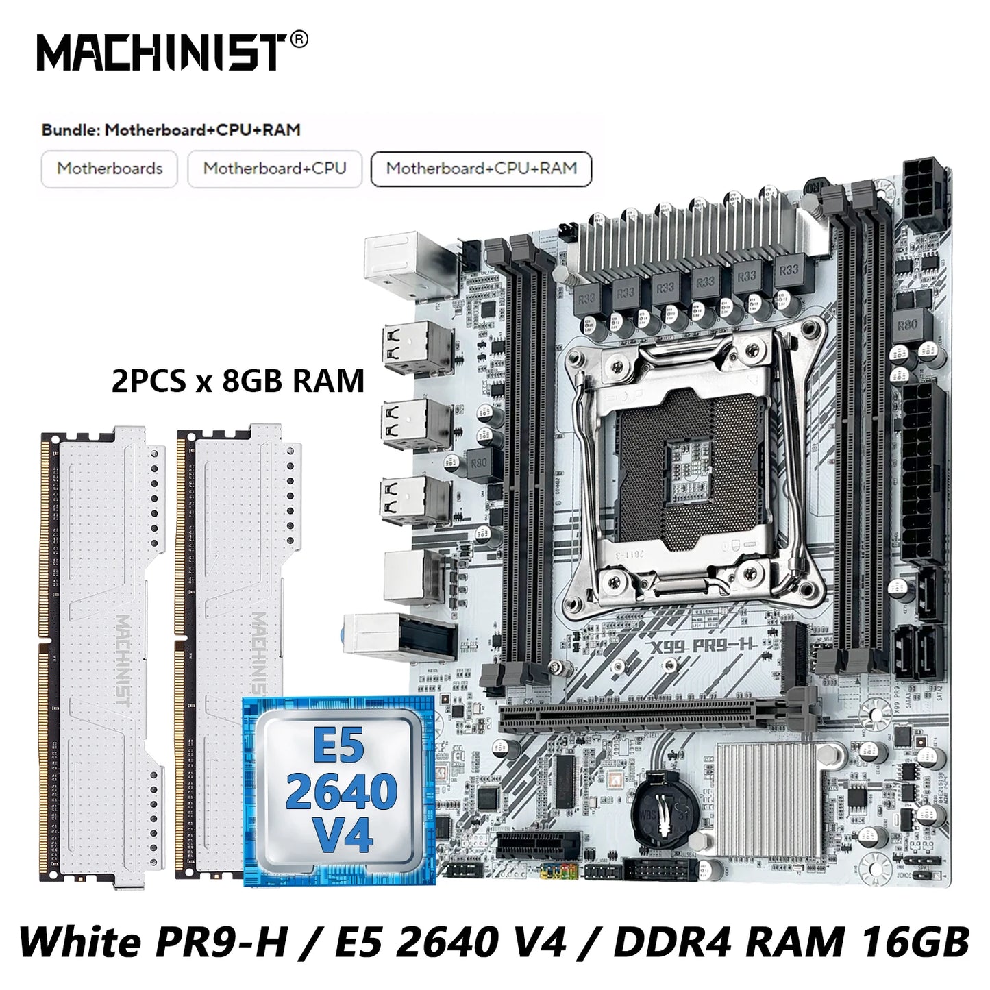 Kit de carte mère MACHINIST White X99, processeur Xeon E5 2640 V4 LGA 2011-3 en option, DDR4 2*8G = 16GB RAM NVME/SATA M.2 PR9-H Combo