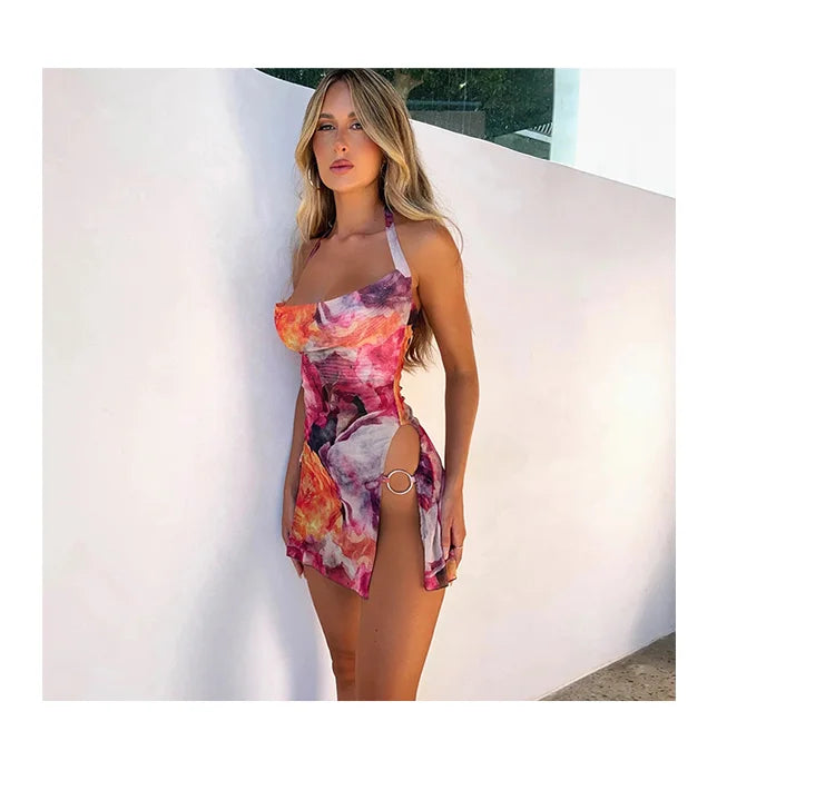 Top corto cruzado de mujer, estilo discoteca, rayado turquesa, ancho y atrevido, para piscina, con tirantes, monocromático, con aberturas, de talle alto, para la playa