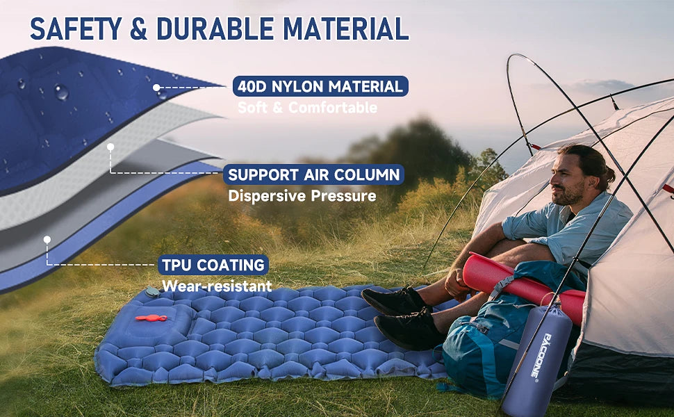 PACOONE – matelas gonflable de type presse pour Camping, imperméable à l'humidité, coussin de couchage d'extérieur, tapis d'air de plage, tente, coussin de voyage