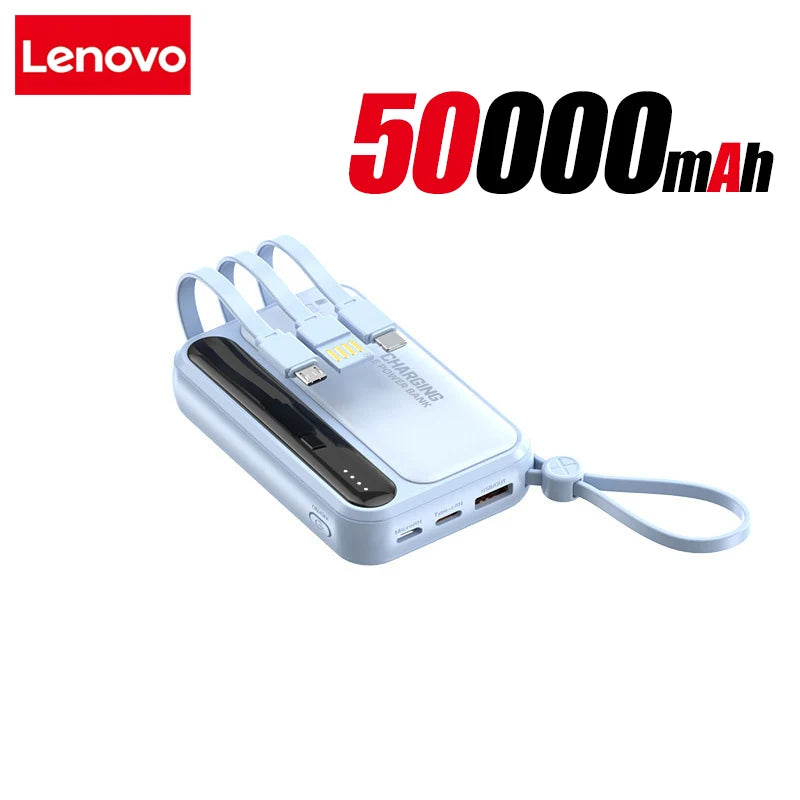 Batería externa Lenovo 120W 500000mAh de gran capacidad con 4 cables en 1, pantalla digital inteligente, batería portátil ligera para iPhone, nueva