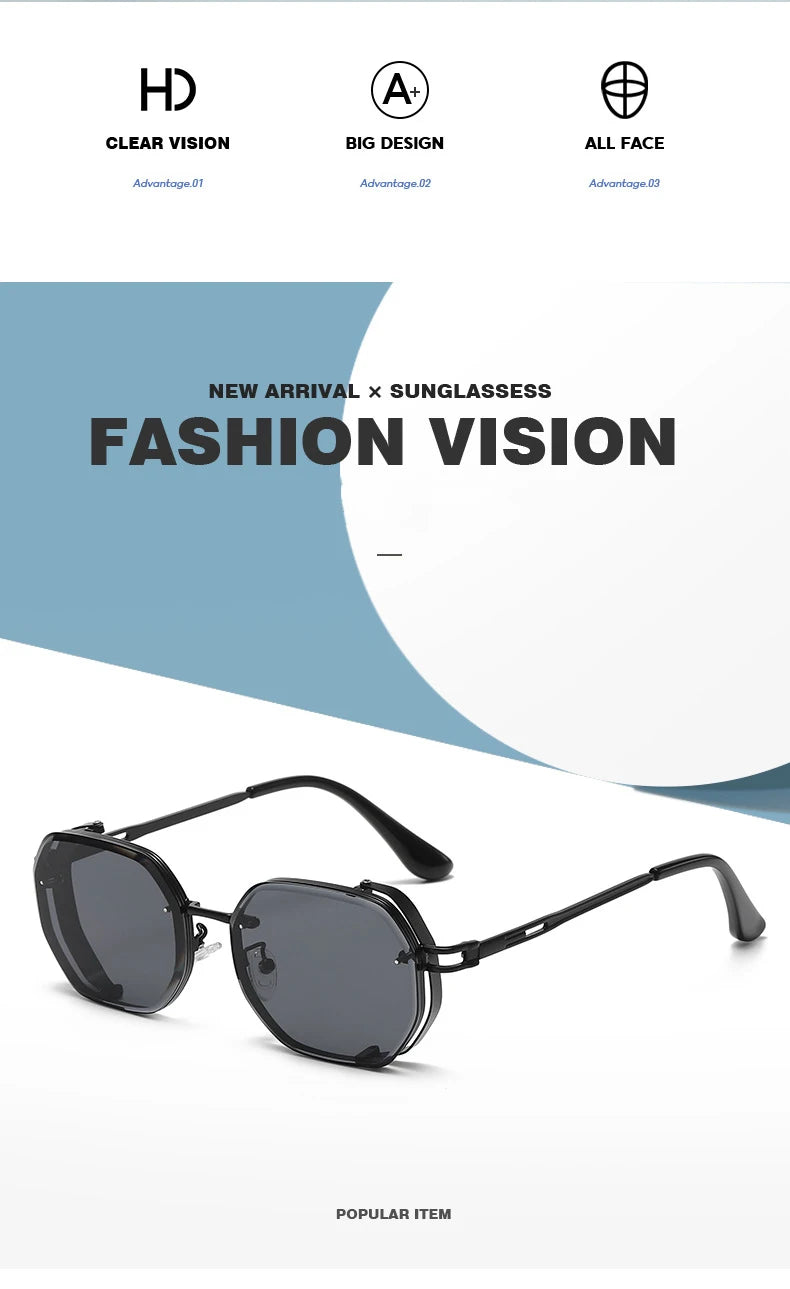 Lunettes de soleil carrées punk pour hommes, nuances rétro, luxe, mode vintage, steampunk, 2023