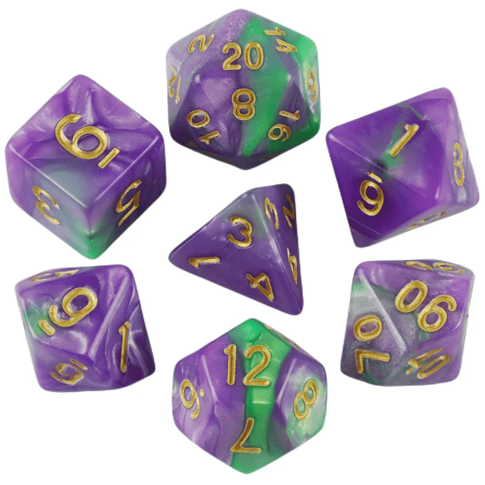 Dés polyédriques avec sac — jeu de société, jeu de rôle, d4, d6, d8, d10, d12, d20, 7 pièces