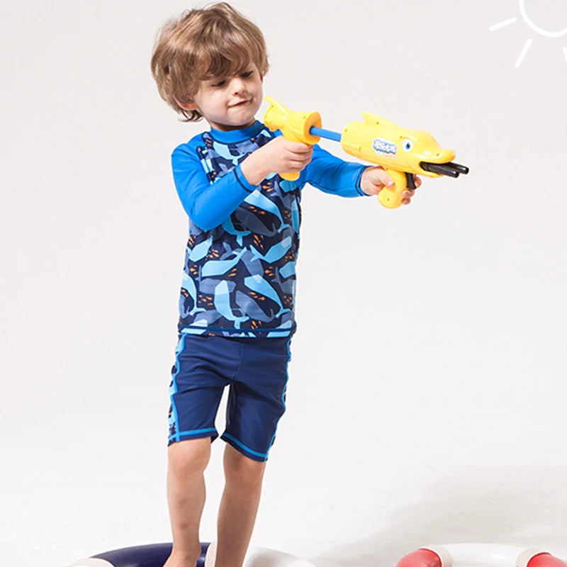 2025 garçons maillot de bain deux pièces ensemble 3 à 4 5 6 7 8 9 10 11 12 ans enfant en bas âge requin imprimé Infantil à manches longues enfants maillots de bain